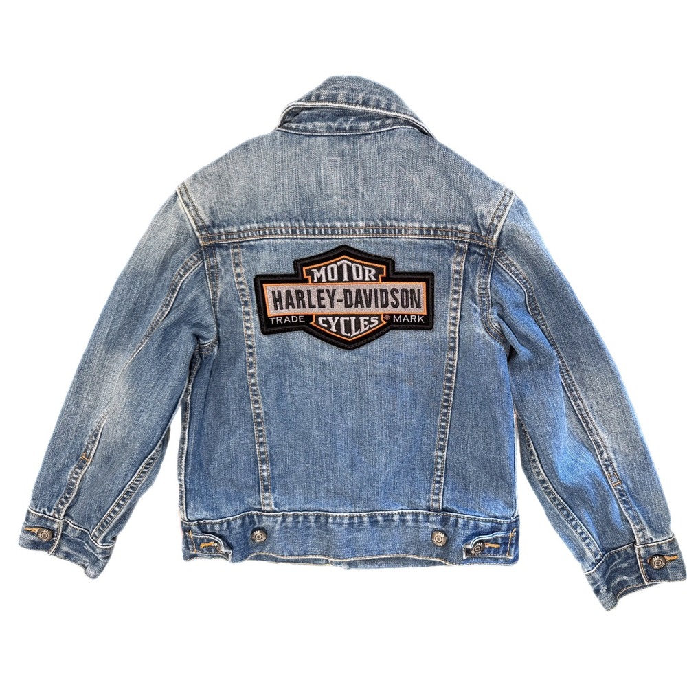 Gap Kids Harley-Davidson unisex boy girl Denim Jacket Distressed Trucker S 6-7